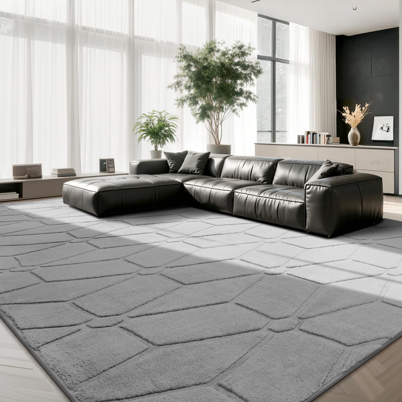 Untimaty 160X230cm Large Rugs Living Room: 3D Flower Pattern Fluffy Grey - Soft Comfortable Underfoot - Washable Easy to Clean - Anti-Slip Area Rug Carpet for Bedroom Kids Room Family Home