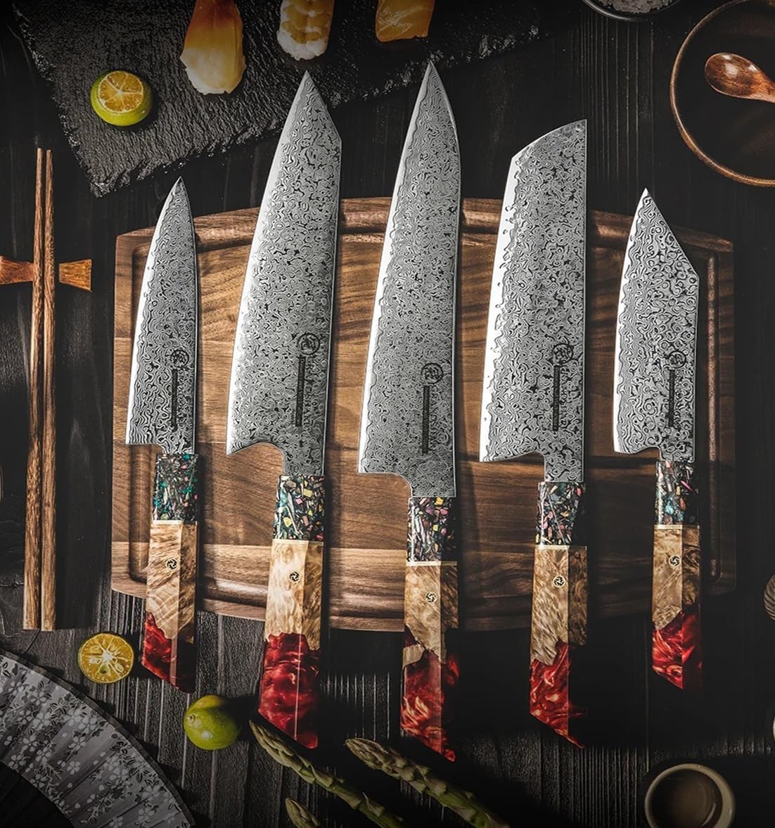 DAXXIN Kitchen Knife Sets, 5PCS Kitchen Knives Sets 67 Layers Japanese Damascus Knife AUS-10 Steel Chef Utility Knives Sashimi Slicing Cutlery