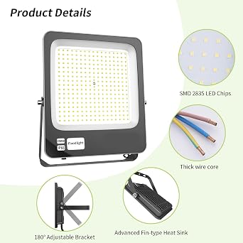 200W LED Floodlight Outdoor,Super Bright Safety Light,IP66 Waterproof Wall Light Work Lighting,6500K Cool White Spot Lights Outside for Garage,Garden,Backyard,Warehouse,Patio,Billboard,Balcon [Energy Class F]