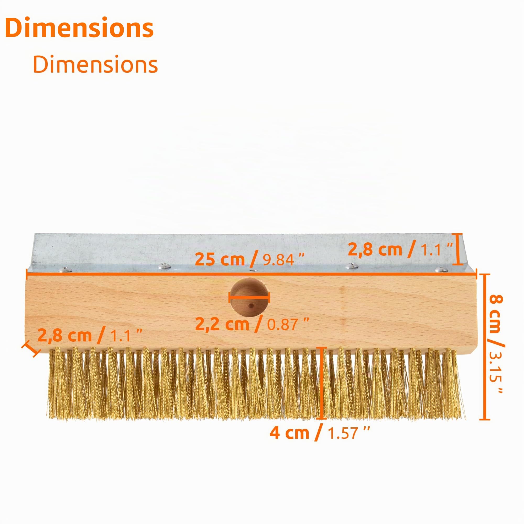 ECENCE Brosse avec poils laiton ondulés, nettoyage four à pizza, four à bois, fumoir, brosse à main pour éliminer la suie, la saleté, brosse à poils en laiton avec grattoir
