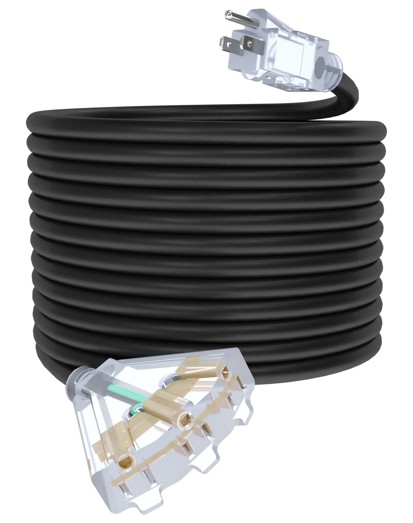 50 FT 12 Gauge Extension Cord with 3-Outlets (PLUGTUL, Black)