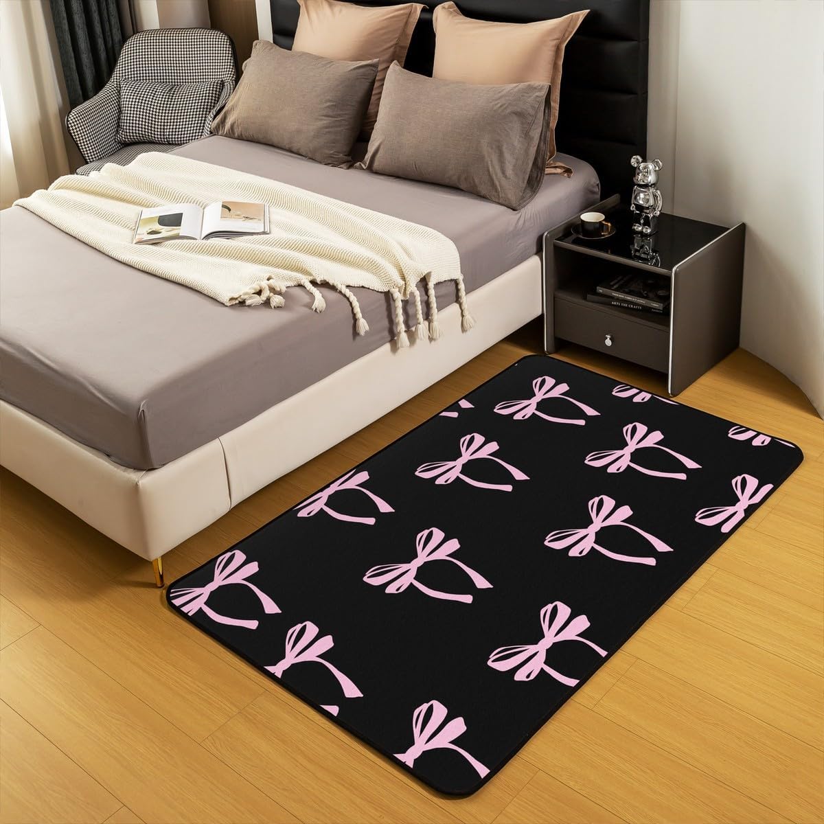 Feelyou Pink Bow Indoor Floor Mat Boys Girls Area Rug 3x5 Cute Bowknot Living Room Rugs for Kids Women Men Ultra Soft Kawaii Bow Accent Rug Girls Bow Decorative Rug