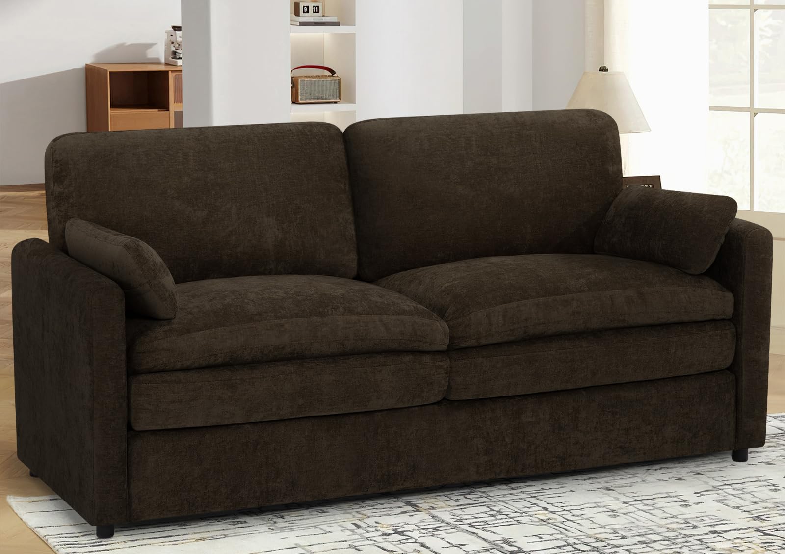 69' Chenille Soft Sofa w/Well-Filled Backrests, Brown