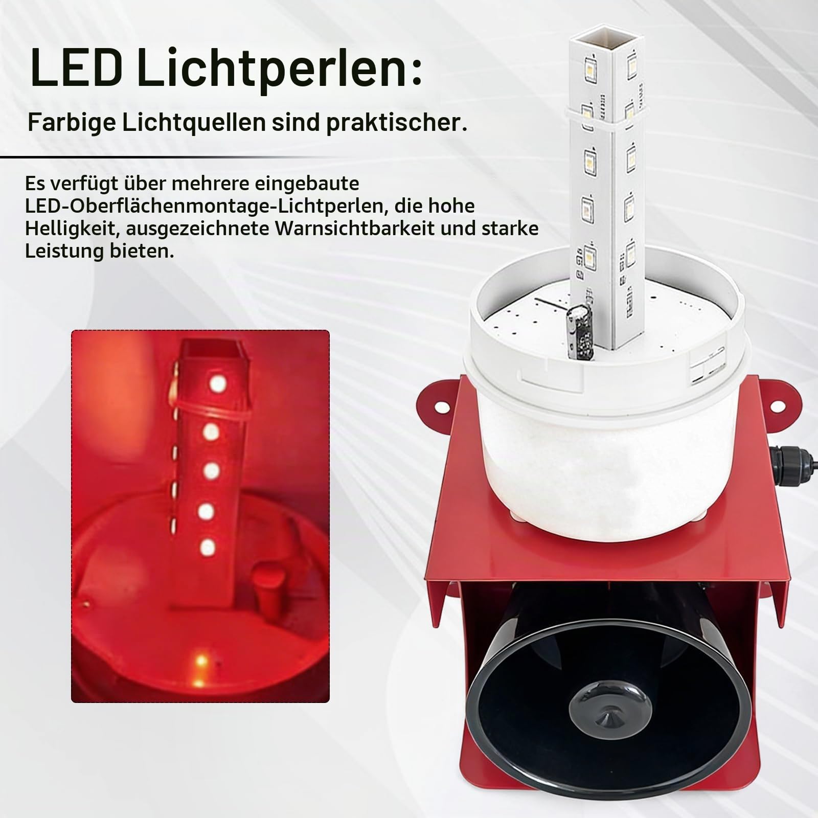 Industrieller Sirenenalarm, 120 dB, mit Blitzlicht, IP65 Schutzklasse, Industrielle LED-Warnleuchte, Geeignet für Innen- und Außenbereich(EU-Stecker 220 V)
