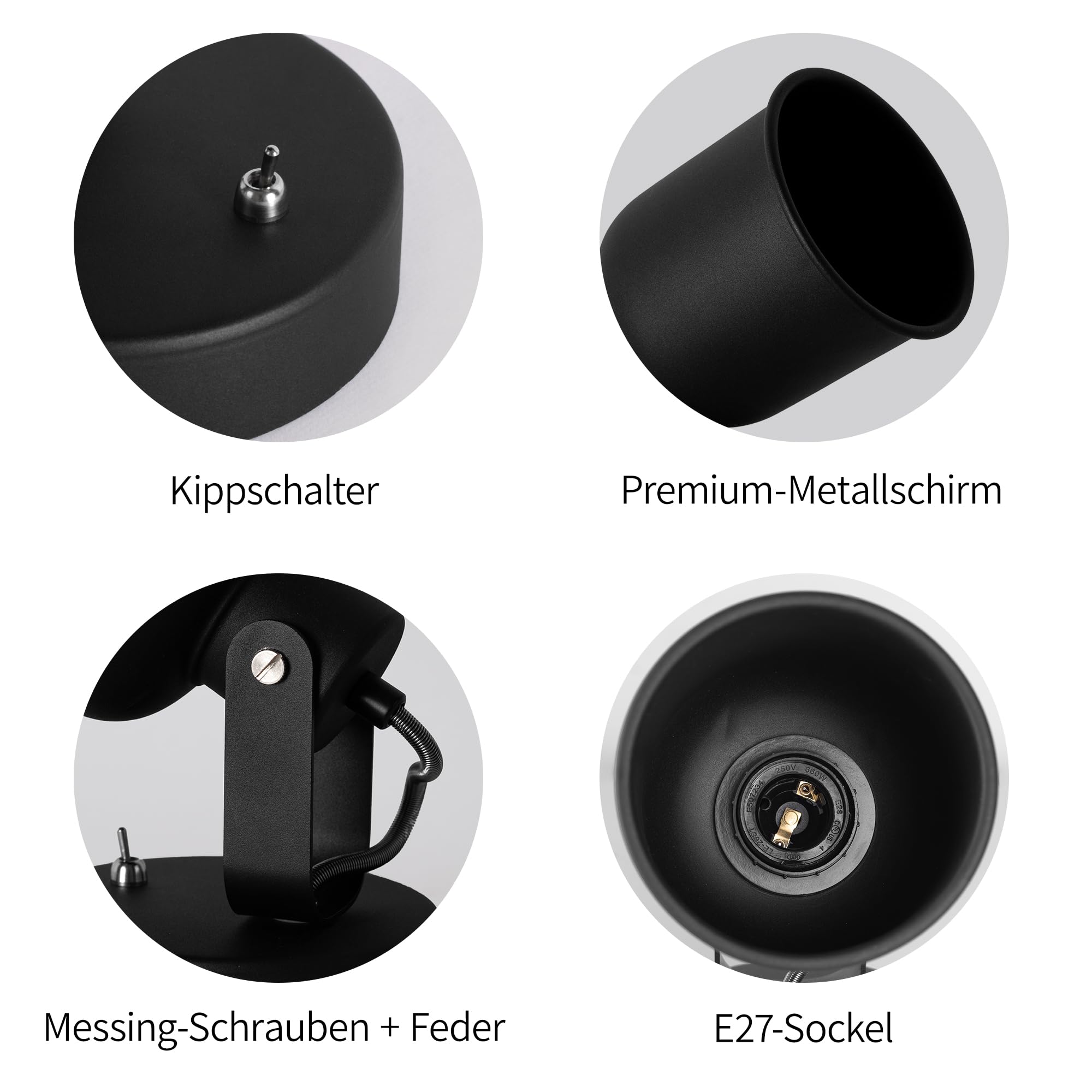 Aisilan Black Wall Light, Modern Bedside Lights with E27 Socket, Indoor Bedroom Lighting - Image 3