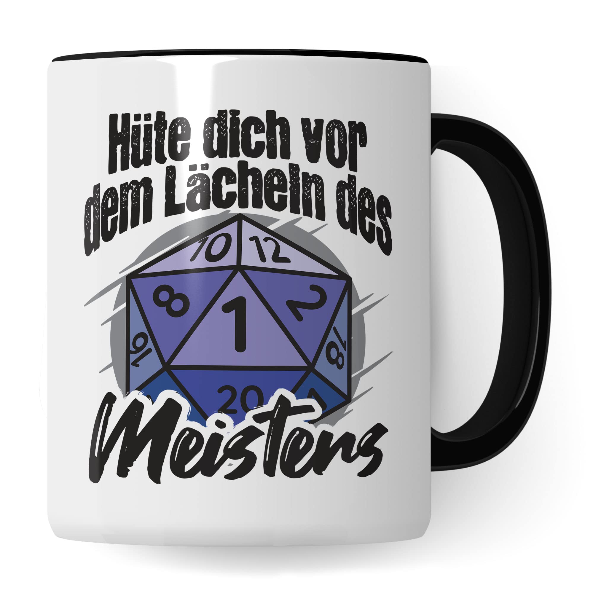 Game Master Mug With German Text "Never Trust A Smiling Gamemaster" - Coffee Mug Fantasy Pen & Paper Tabletop D20 Dice Motif - RPG Dungeon Coffee Mug