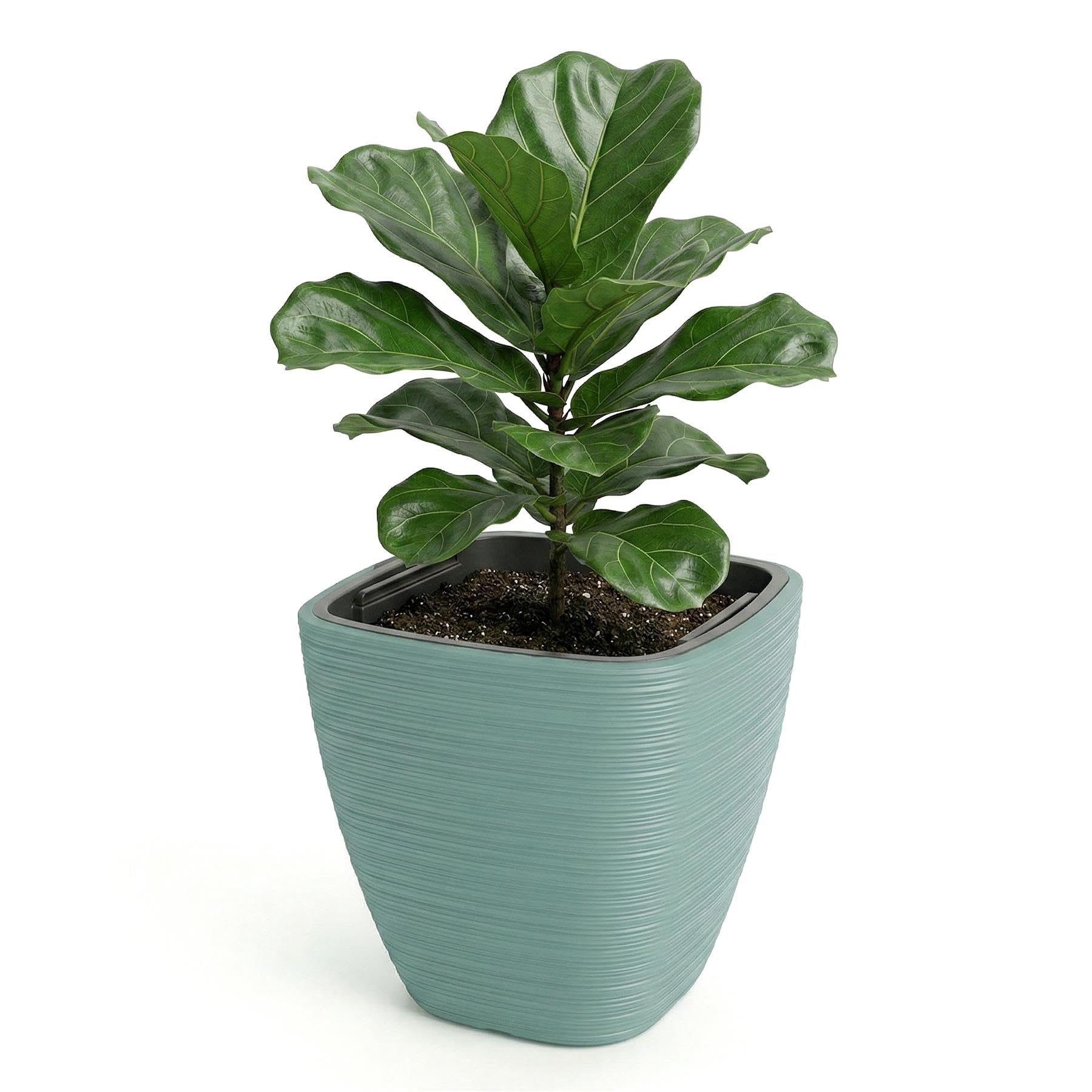 Geezy Flower Pot With Insert 28.9Cm Modern Garden Planter Sage Plant Pots Home Green