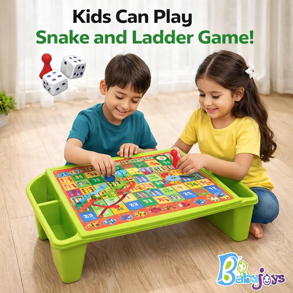 Babyjoys Multipurpose Plastic Kids Table with Side Storage β Bed Table for Eating, Study, Art & Craft, Games & Drawing (Green) 4