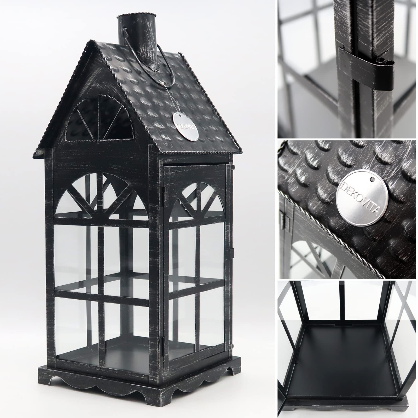 Dekovita 2er-Set Metall-Laterne 35cm/50cm - Gartenlaterne mit Glas-Scheiben - Windlicht Lichthaus Deko-Laterne