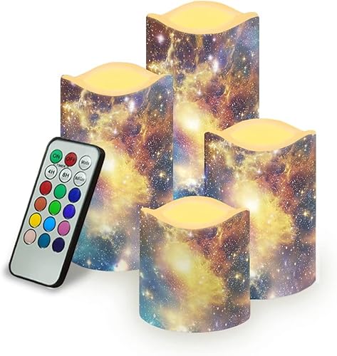 Universe Galaxy - Velas sin llama parpadeantes con control remoto que funcionan con pilas, velas LED que cambian de color, velas falsas que se ven