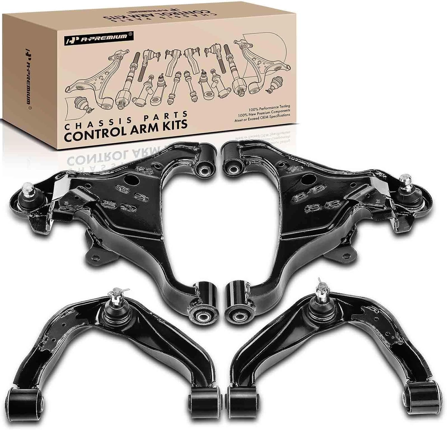 A-Premium Set of 4, Front Upper & Lower Control Arm Kit, with Ball Joint & Bushing, Compatible with Nissan Frontier 2005-2018, Pathfinder 2005-2012, Xterra 2005-2015