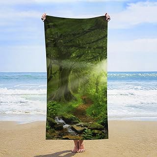 Toallas de playa verdes de 160 x 80 pulgadas, de gran tamaño, no se encogen, sin arena, color verde profundo, selvas tropicales, de secado rápido, toallas de baño suaves esenciales para