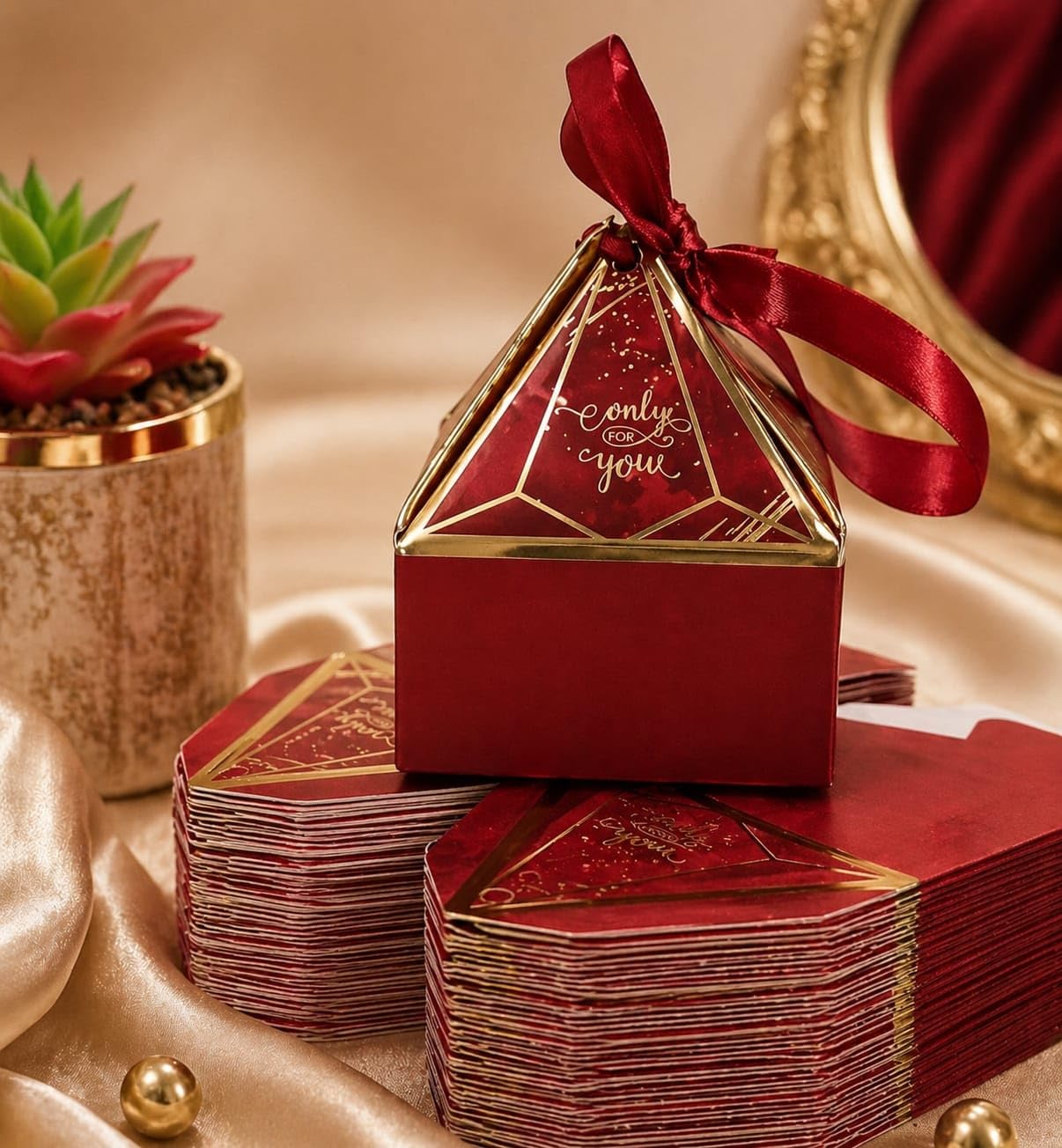 VRB Dec 40pcs Small Diamond Gift Boxes for Packaging/Gift Boxes for Gifting,hamper boxes for gift empty,return Gifting,Chocolates,Dry Fruits,Wedding & Pooja Gifts. (40 Pcs Red With Ribbon)