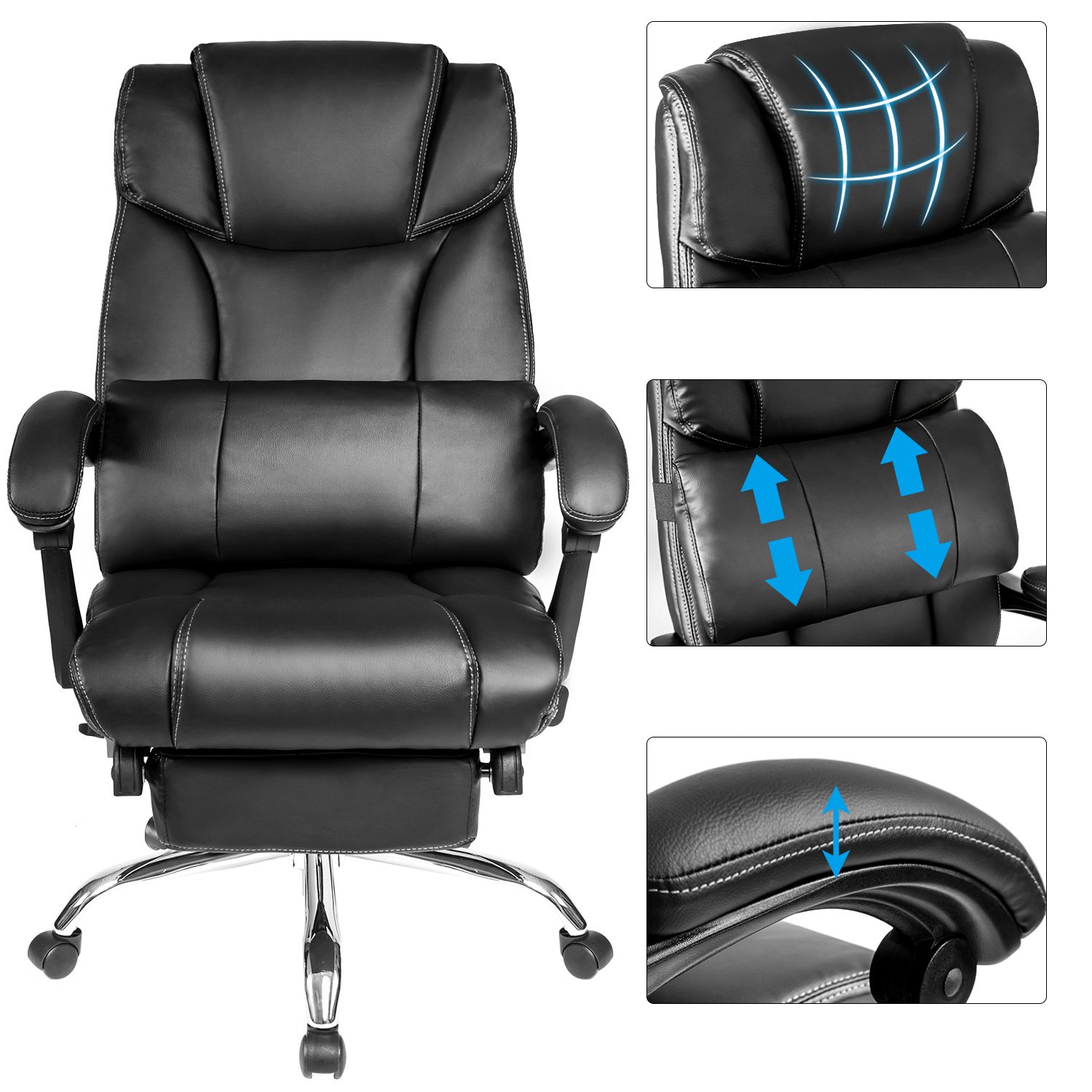 Gymax Faux Leather High Back Reclining Office Chair Ergonomic Computer Desk  Chair in Black with Footrest and Pad GYM11601 - The Home Depot