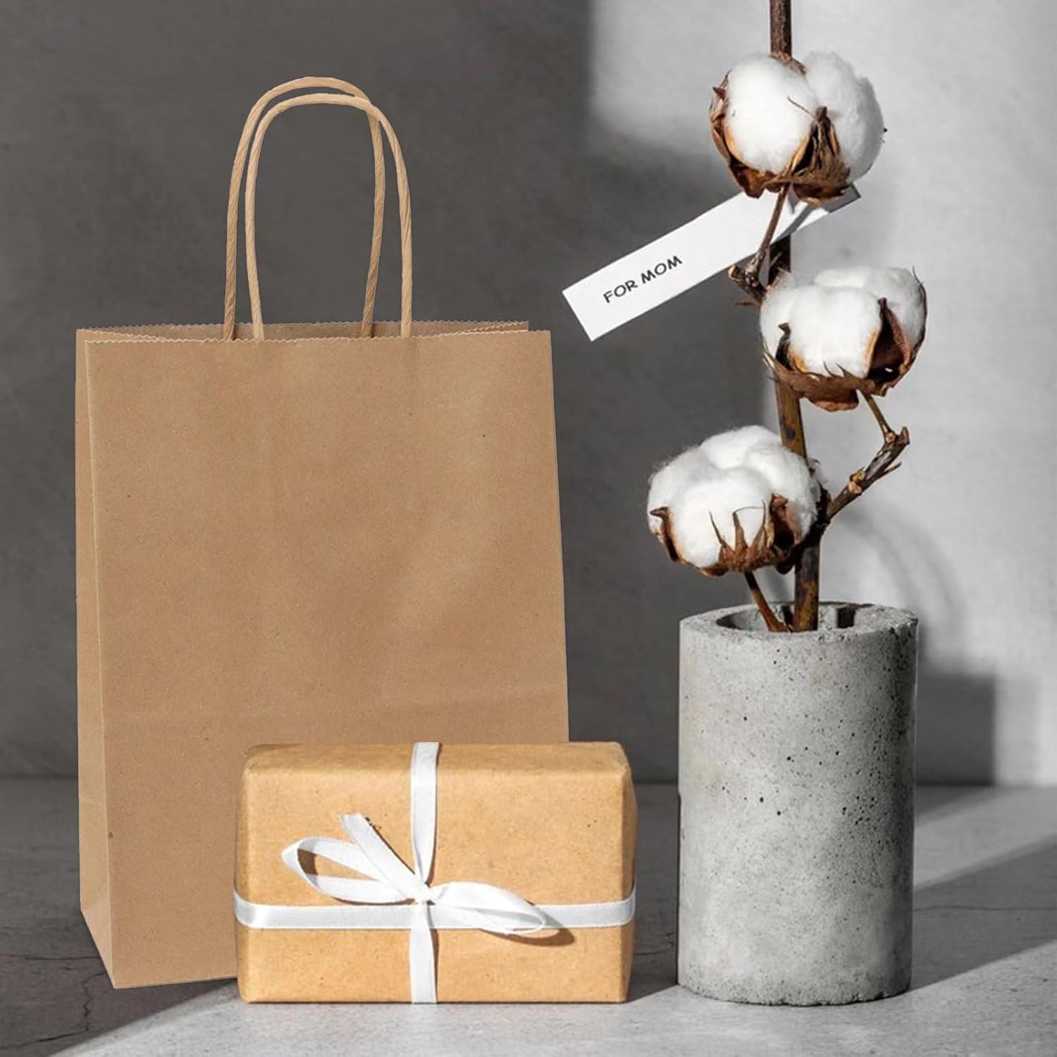 Joybe 50 Pack 8x4.75x10 Inch Medium Brown Paper Bags with Handles Bulk, Kraft Paper Gift Bags for Birthday Party Favors Grocery Retail Shopping Business Goody Craft Blank Sacks (Plain Natural, 50pcs) - Image 5