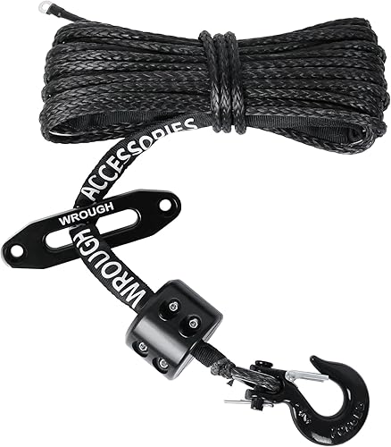 Miniatura 7 de Cuerda de cabrestante sintética de 316 pulgadas, 50 pies, resistente, 8500 libras, cuerda de cabrestante ATV con gancho de acero, tapón de goma,