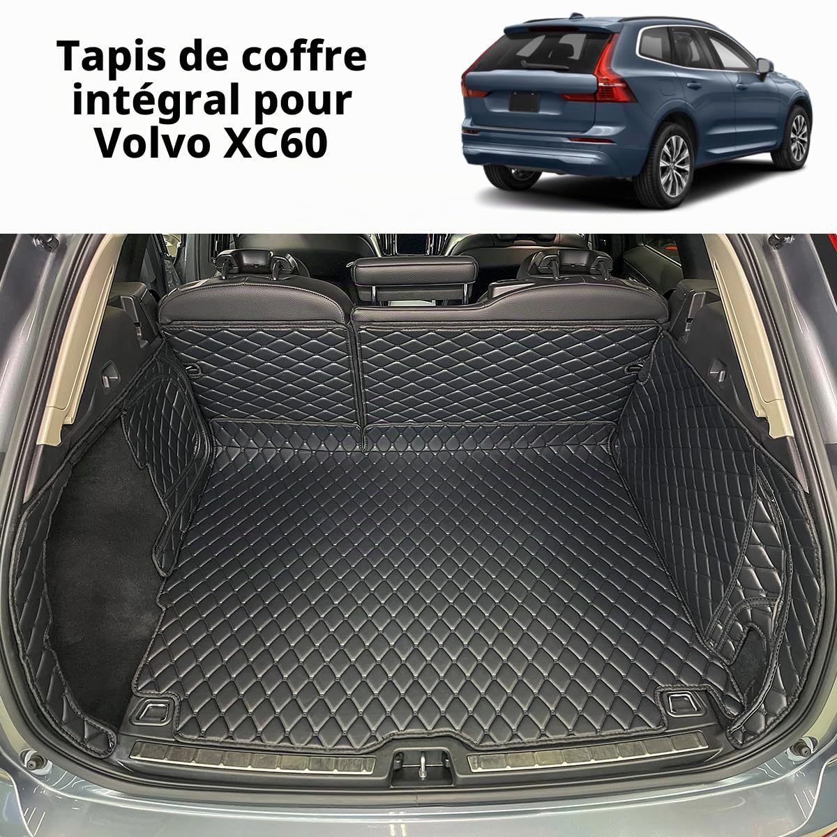 Tapis de coffre compatible avec Volvo XC-60 (XC60) 2017-2026 (et panneaux latéraux arrière gauche et droit) Tapis de coffre adapté aux chiens