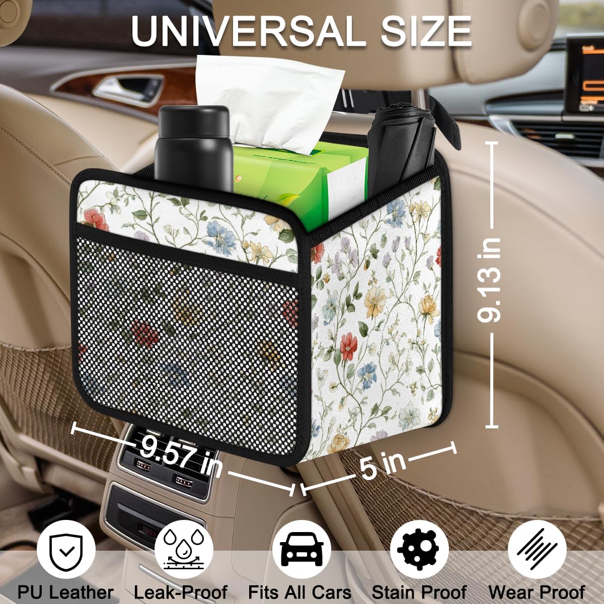 Colorful Flower Print Car Seat Back Organizer Bag PU Leather