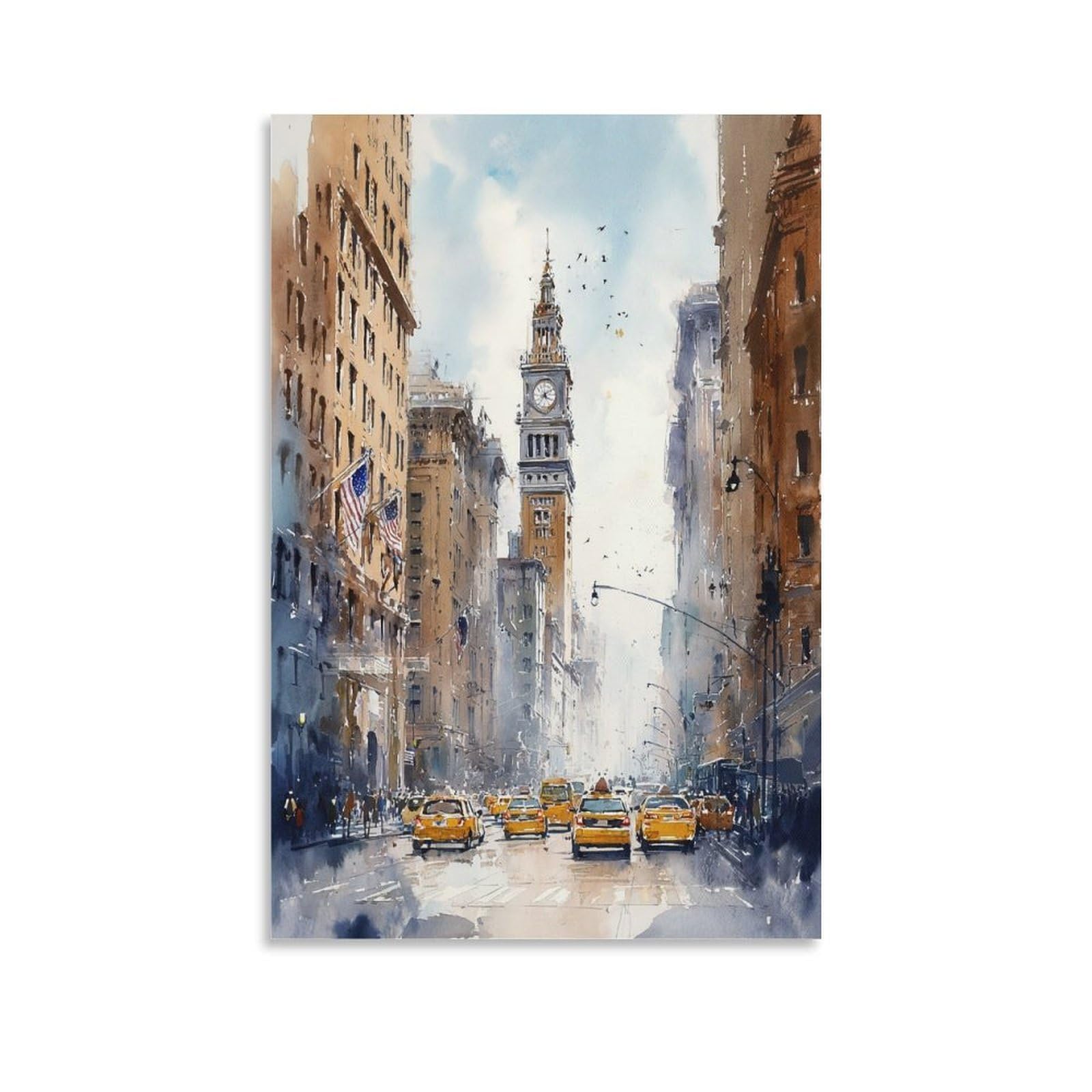 XWYMXZ Brooklyn Bridge 20x30inch(50x75cm) Vintage Travel Poster Watercolor Canvas Art