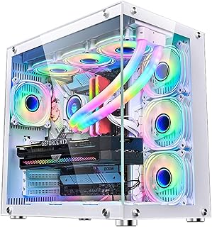 LIODUX ATX Gaming PC Case, 270° Full View Seamless Tempered Glass Front & Side Panels, 360mm Radiator Support, High-Airflo...