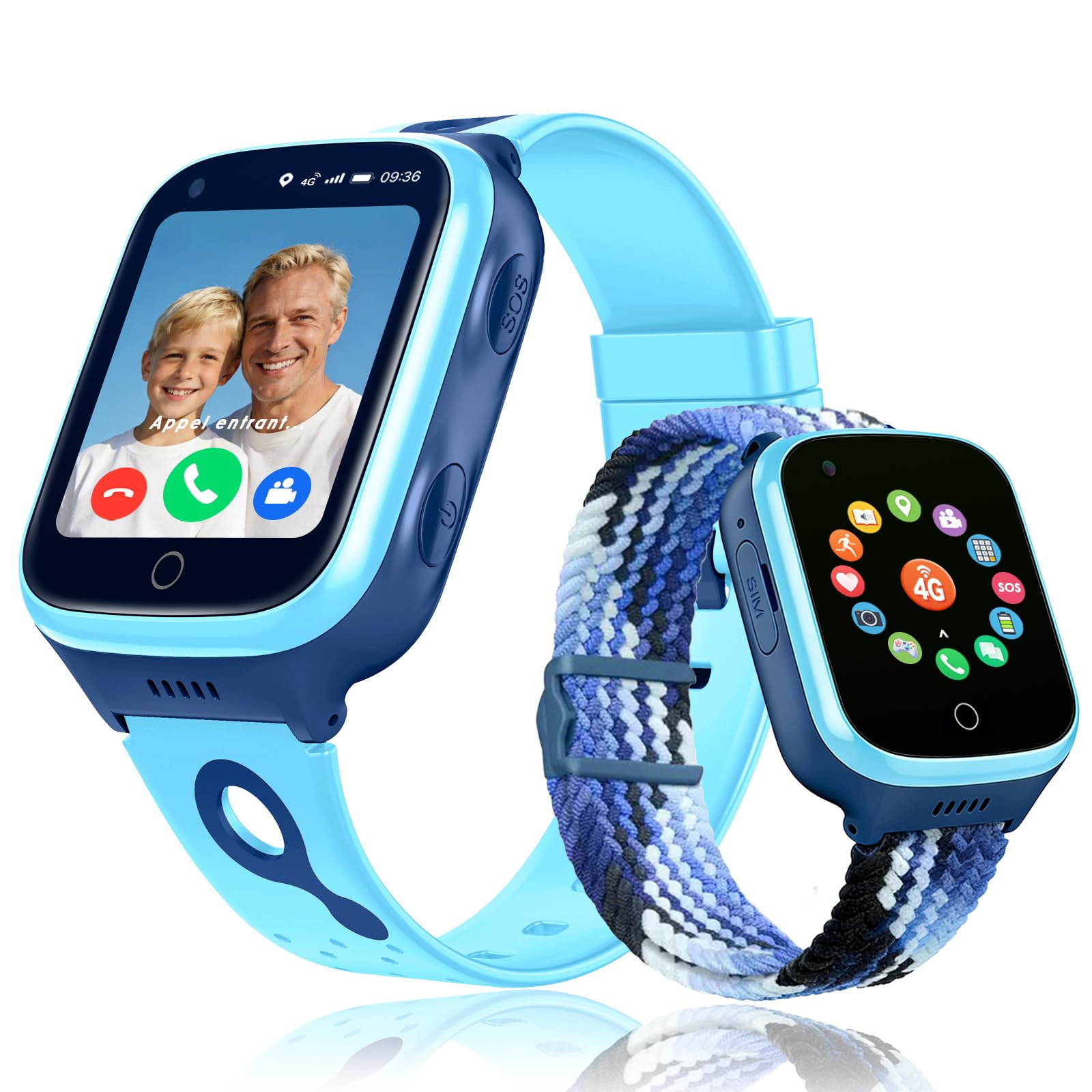 4G Montre Connectée Enfant pour Garçon Fille - Traceur GPS Tracker | Appel Vidéo Téléphone Chat Vocal SOS Mode Classe Calculatrice Reveil Jeu Podometre - Numérique Étanche Montre Enfant Cadeau
