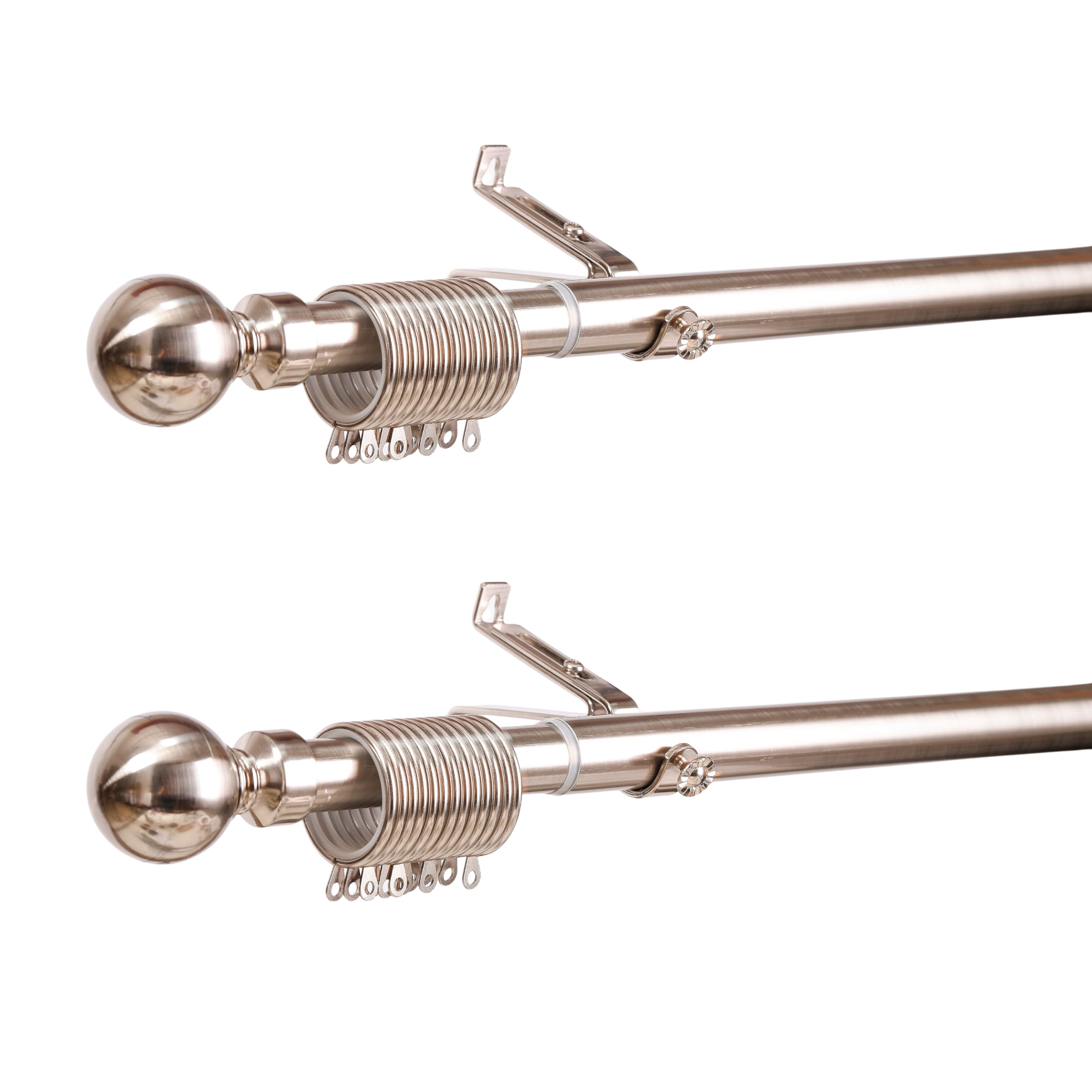 J.Din Brushed Silver Curtain Pole Metal Durable Plain Ball, Adjustable Curtain Rod 28 mm Diameter with 50 mm Finials, 2 Pack Extendable Curtains Poles 120 to 210cm Includes Rings and Brackets Set โ image 1