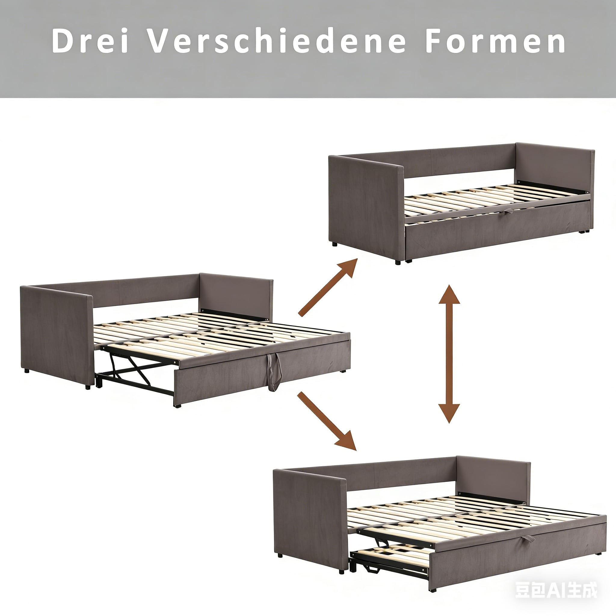 Letto imbottito, divano letto estensibile per 2 persone, letto di giorno, letto estraibile della stessa altezza, divano letto con sommier a doghe e schienale, letto multifunzionale, tessuto in velluto