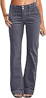 Flamingals Women's Mid-Waist Wide Leg Corduroy Flare Pants - Straight Leg Work Trousers, 31" Inseam, Stretchy Comfort