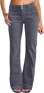 Flamingals Women's Mid-Waist Wide Leg Corduroy Flare Pants - Straight Leg Work Trousers, 31" Inseam, Stretchy Comfort