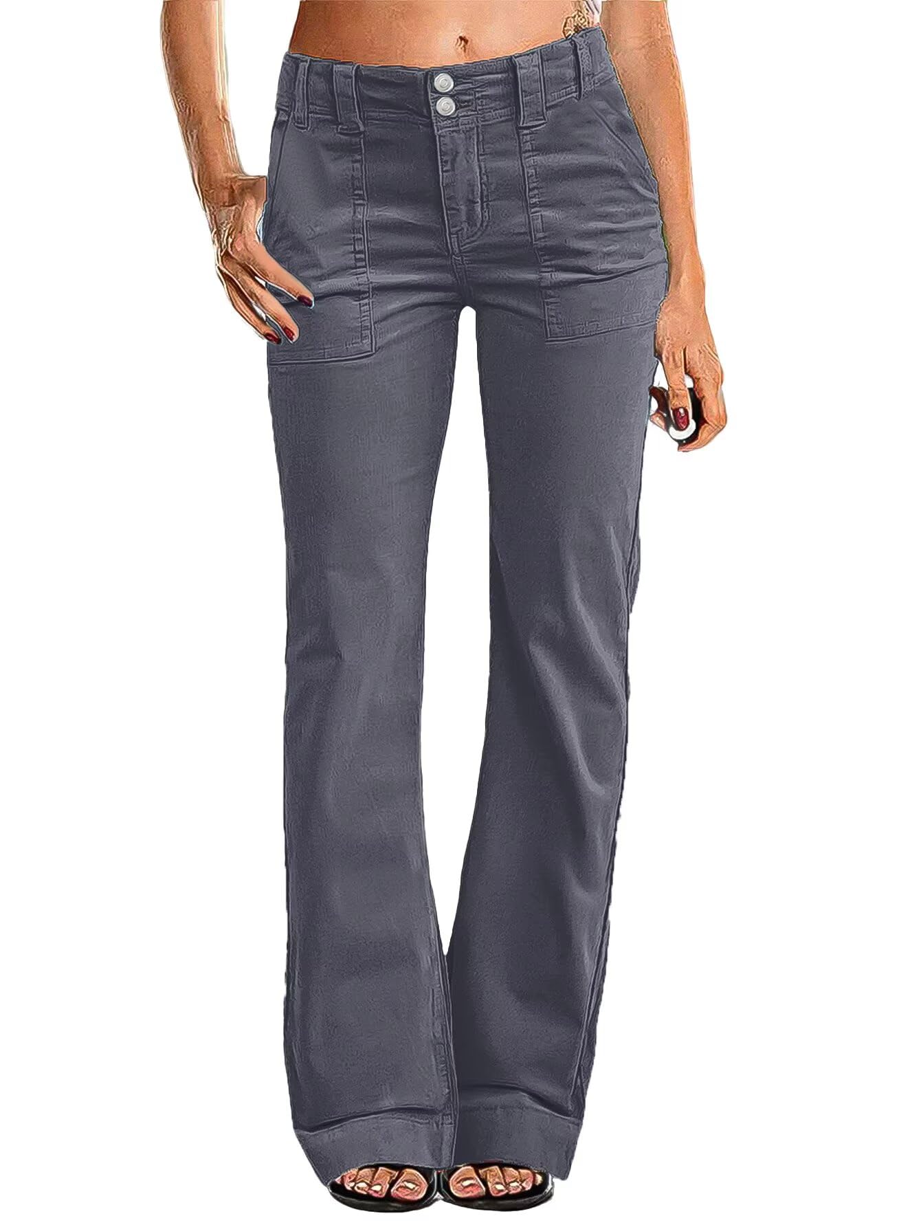 Flamingals Womens Wide Leg Pants for Women Mid Waist Dress Flare Straight Leg Corduroy Pants Workout Jeans Trendy