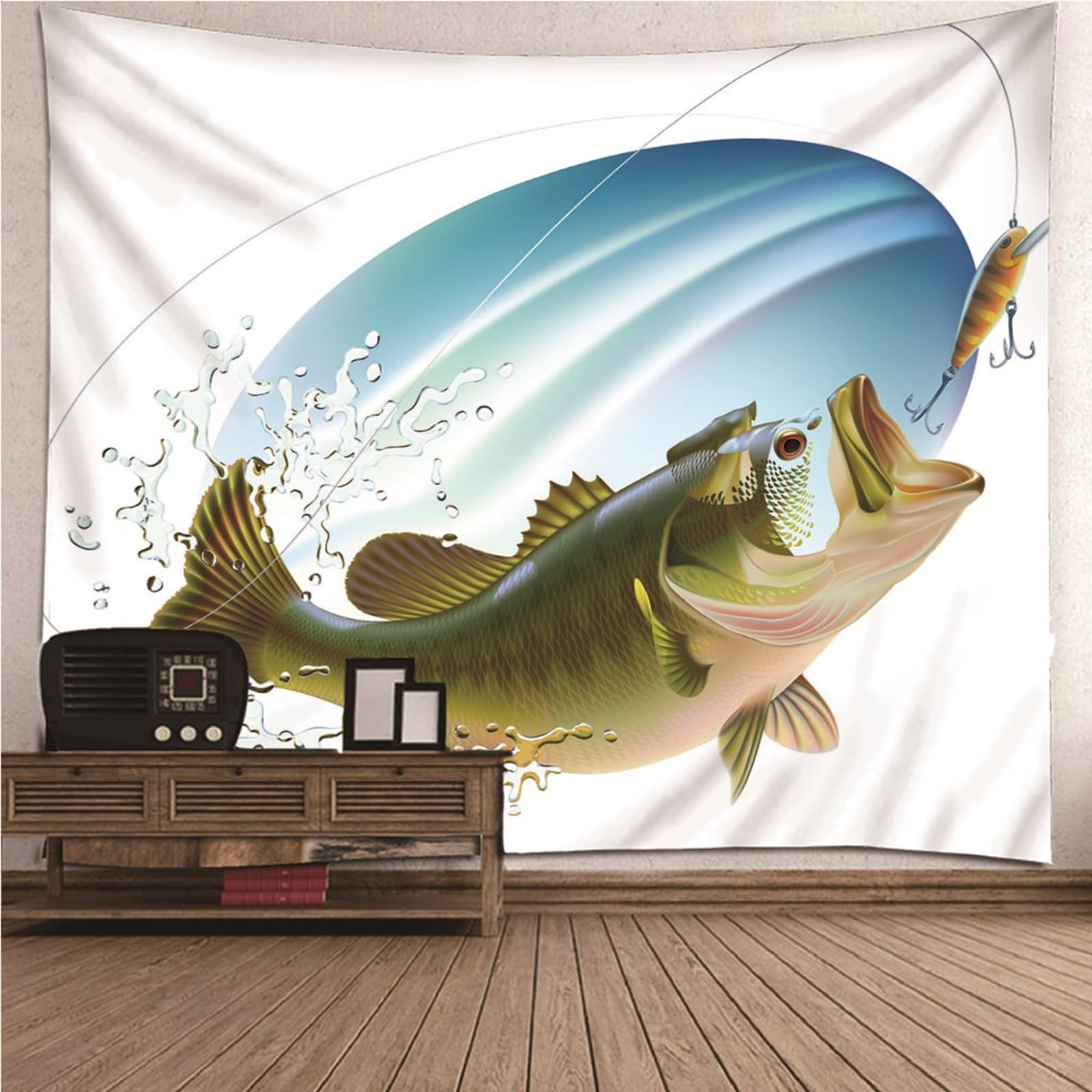 Lieson Arazzo Decorativo, Arazzi da Parete Indiano 260x240CM Pesca Tappeto Muro Camera da Appendere Alla Parete Per Decorazione Della Casa, Bianco Verde