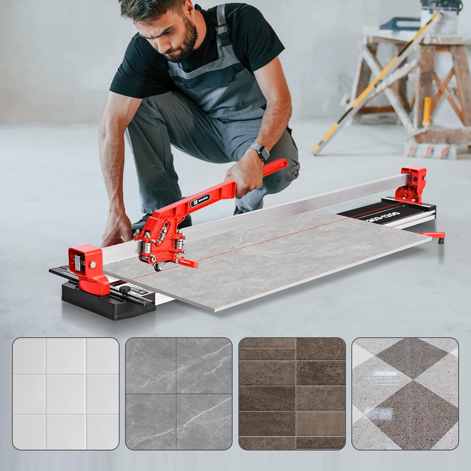 SHIJING 48-inch Manual Tile Cutter with Laser Cutting Guide Porcelain Tile Cutter with Split Platen,Double Aluminum Base,Tungsten Carbide Cutting Wheel 48 inch