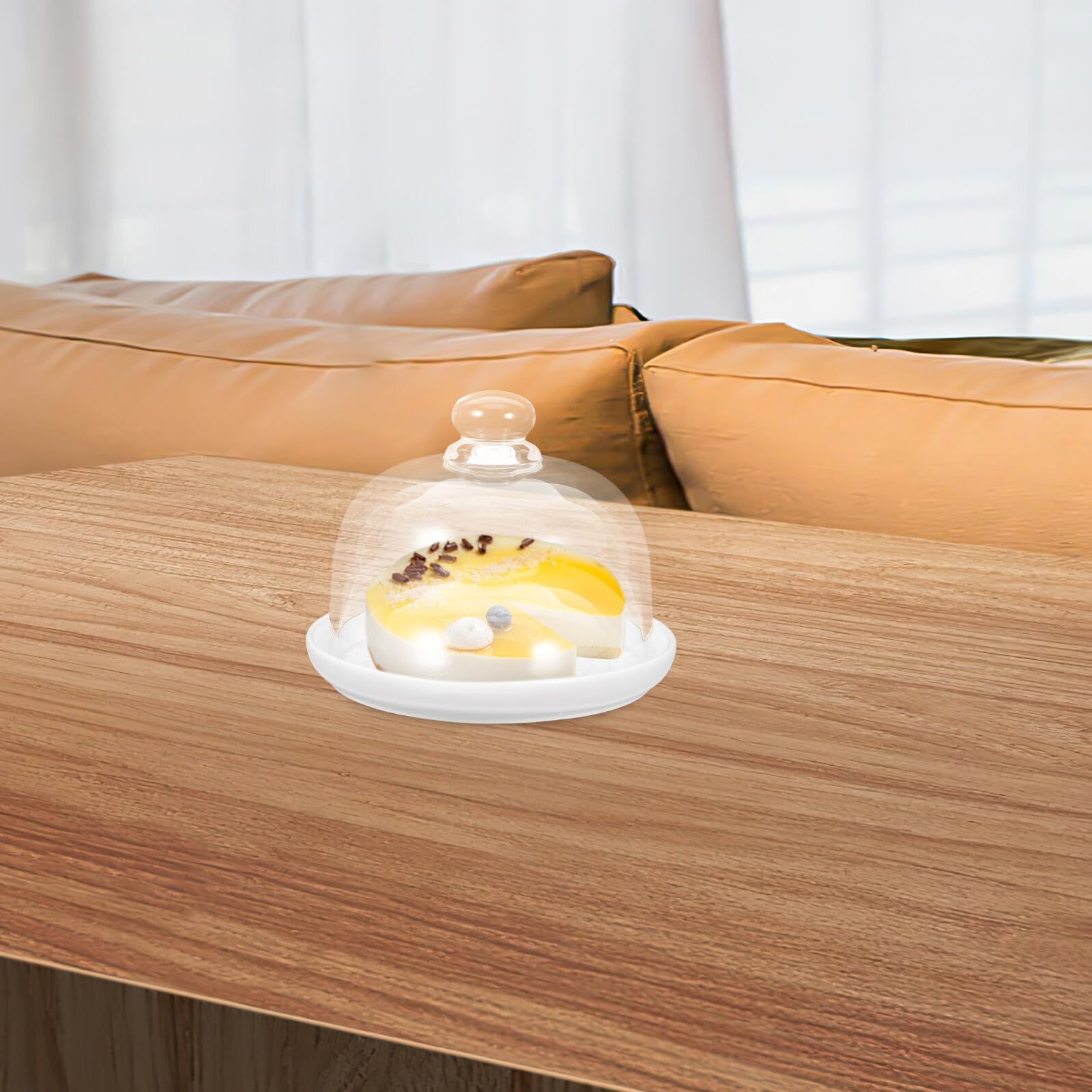 Plato de Cerámica para Tartas 1 Juego Blanco Circular con Tapa | Vidrio y Asa Plana, 1 Set, Mesa y Cocina, Protección de Alimentos y Cierre Ajustado