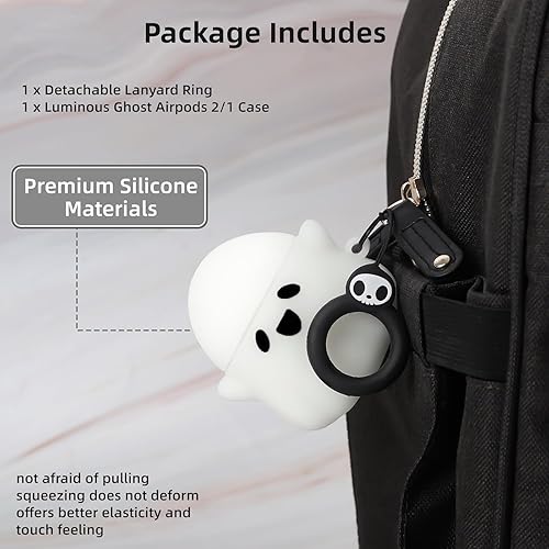Miniatura 5 de Funda compatible con AirPods funda luminosa y bonita de fantasma diseñada para Airpods 2 y 1 funda de silicona suave animé divertido 3D de dibujos