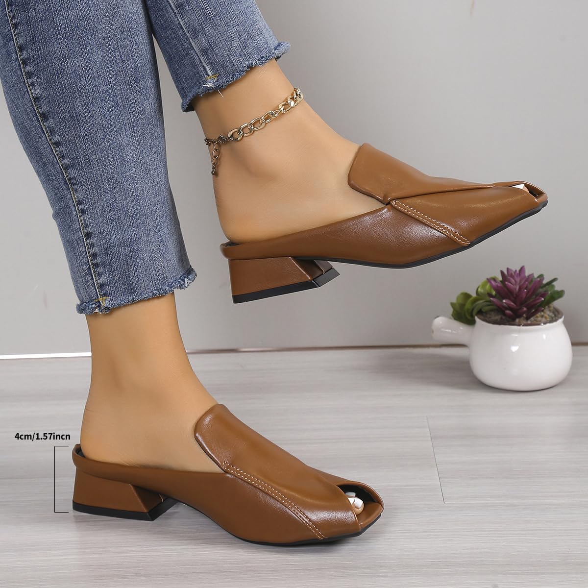 Sandalias elegantes y cómodas de color sólido para mujer, versátiles, para vacaciones, de piel, cuadradas, puntera abierta, tacón bajo