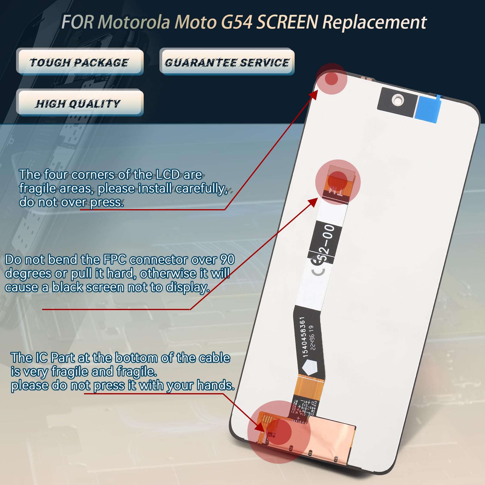 RongZy Display per Motorola Moto G54 5G XT2343-1 XT2343-2 LCD Touch Screen Interno Digitizer per Motorola Moto G54 5G Ricambio Assemblea con Kit di Strumenti (nero)