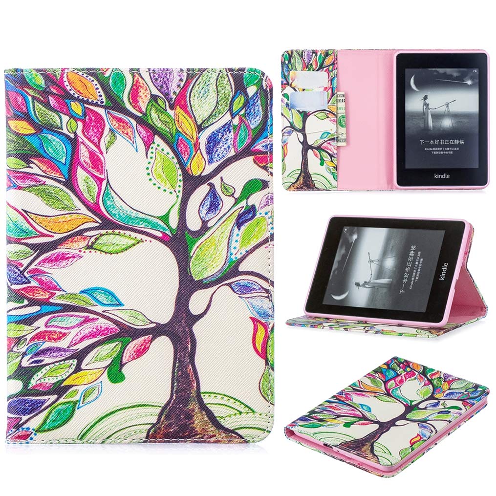 Amazon Kindle Paperwhite Case (10th Generation, 2018 Release), iYCK PU Leather Stand Flip Folio [Card Holder] Protective Wallet Case Cover for Amazon Kindle Paperwhite 4 2018 - Tree and Leaf