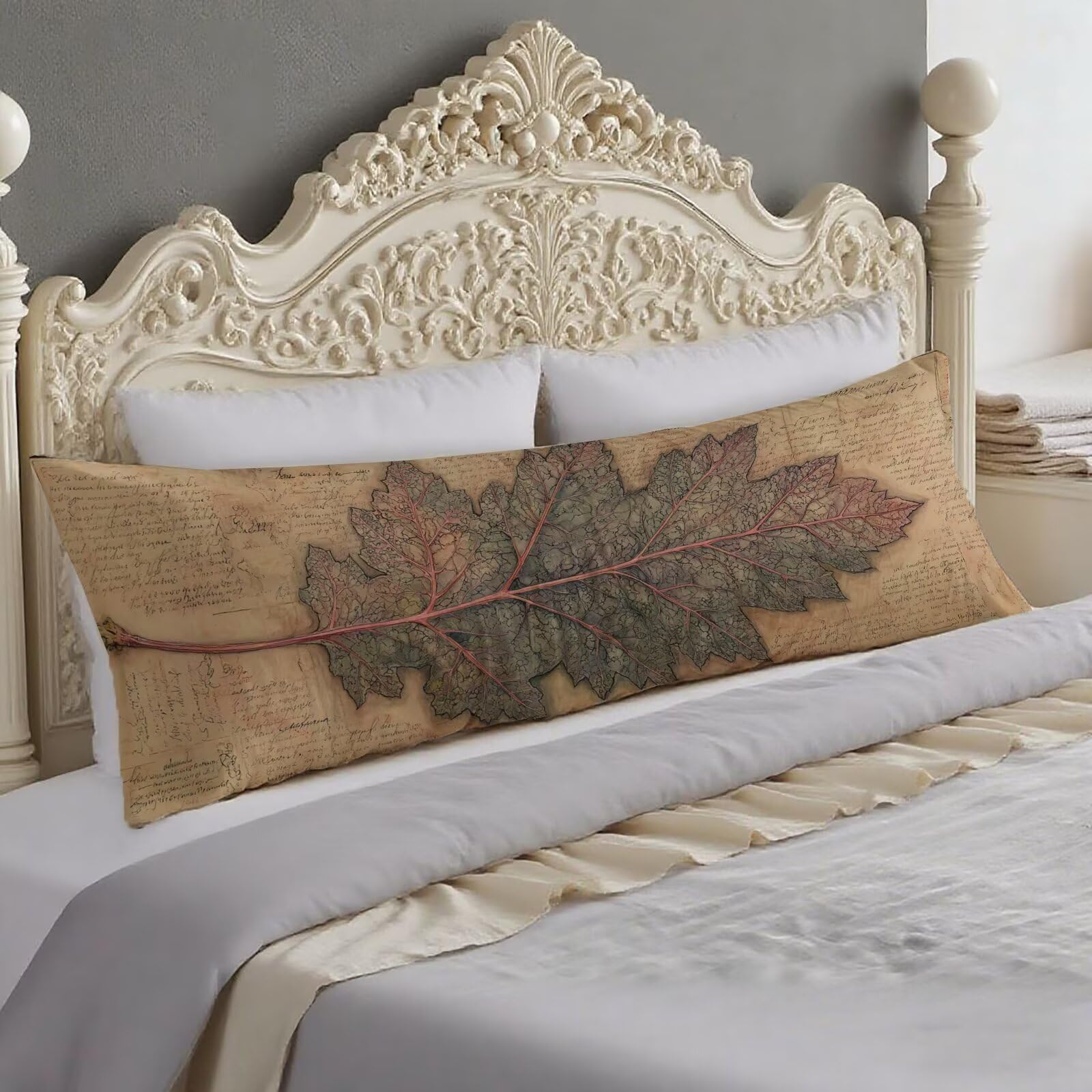 Taie oreiller feuille motif 60x180 housse traversin zippée