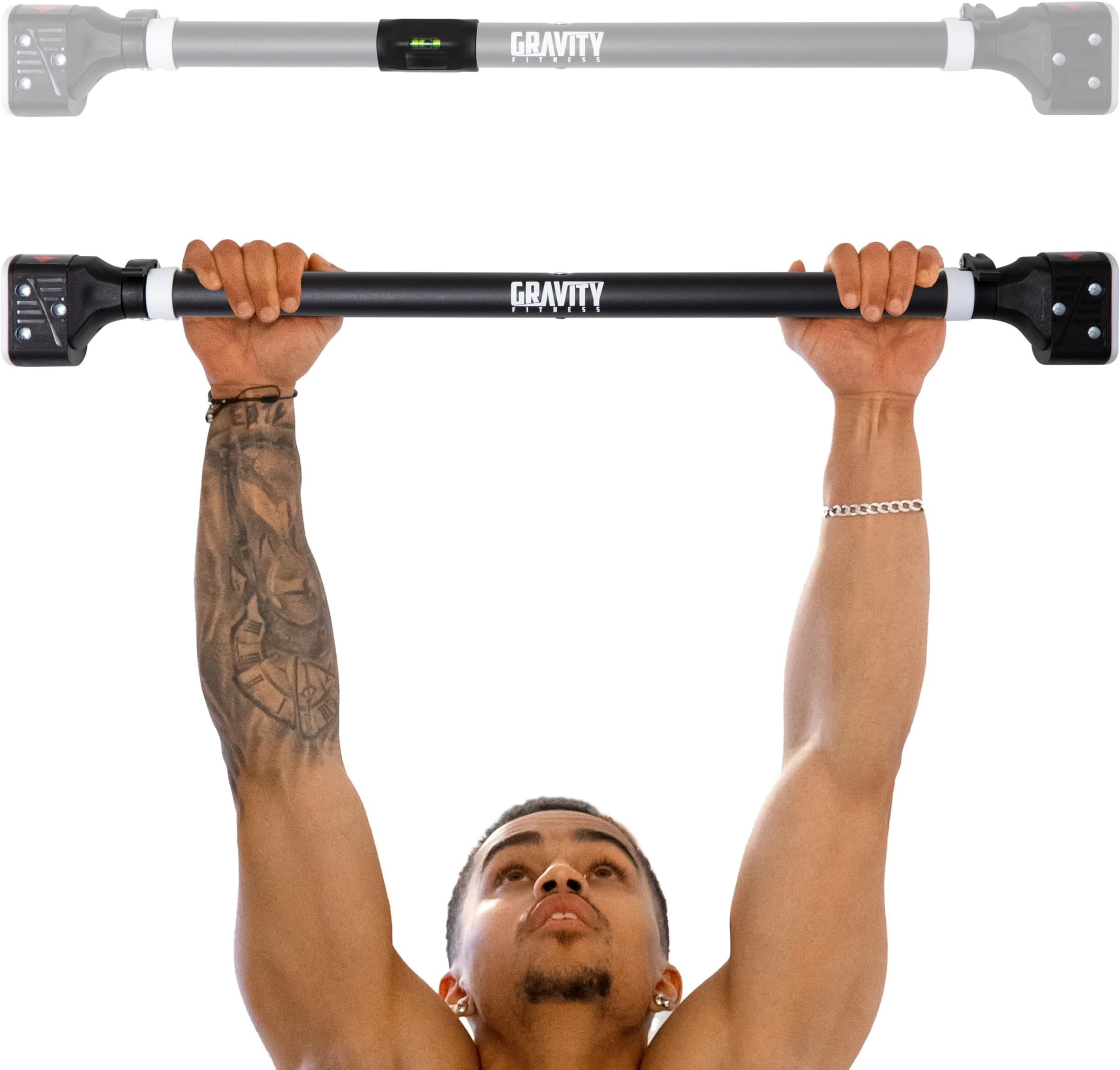 Gravity Fitness Pull-Up Bar for Doorway – Adjustable Chin-Up Bar (28.3in-37.4in) No Screws Installation - Adjustable Pull Up Bar for Upper Body Workouts, Strength Training at Home Gym