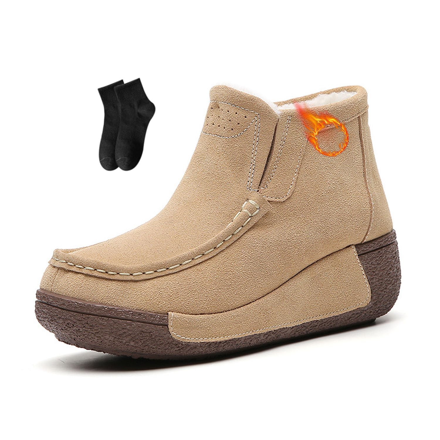 Mocasines de plataforma para mujer, cómodos, de gamuza, con puntera redonda, forro de piel, cálidos, suaves, antideslizantes, botas de nieve ligeras para invierno y exteriores