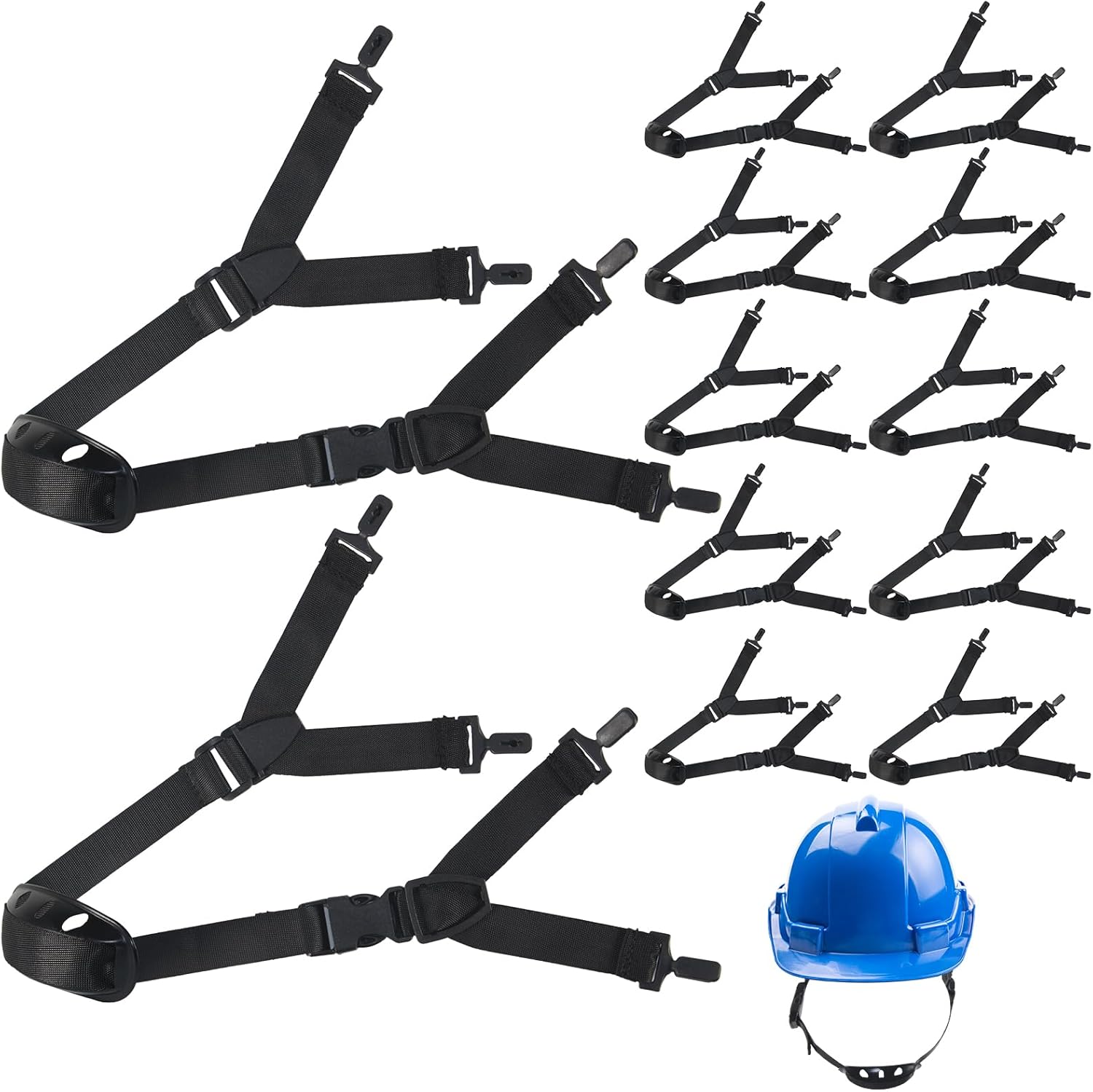 12 Pcs Universal Hard Hat Chin Strap with Chin Cup Helmet Multi-Point Adjustment Elastic Strap for Construction and Industrial Worker Hat Replacement Guard for Bike Helmet (Black)