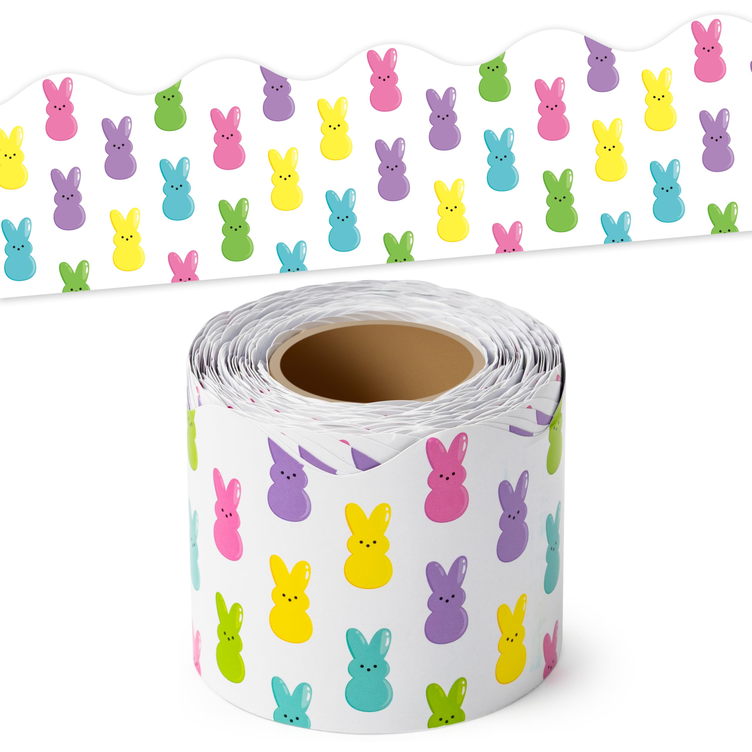 BeYumi Candy Bunny Border Trim - 65ft Back to School Candy Bunny Rolled Border Trim Spring Colorful Sweet Rabbits Bulletin Board Set School Classroom Office Door Springtime Party Chalkboard Wall Decor