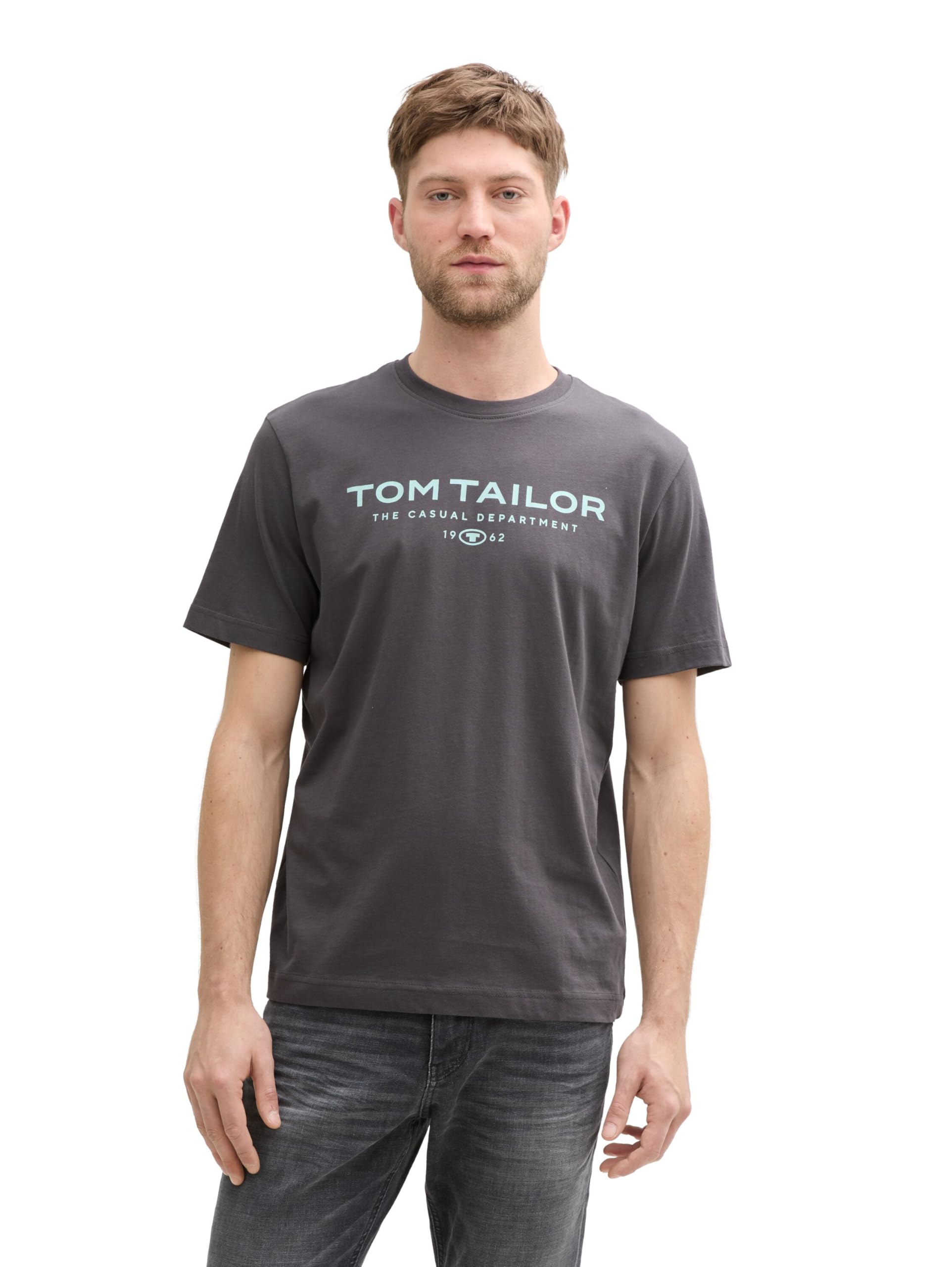 Tom Tailor Herren T-Shirt aus Baumwolle mit Logo-Print