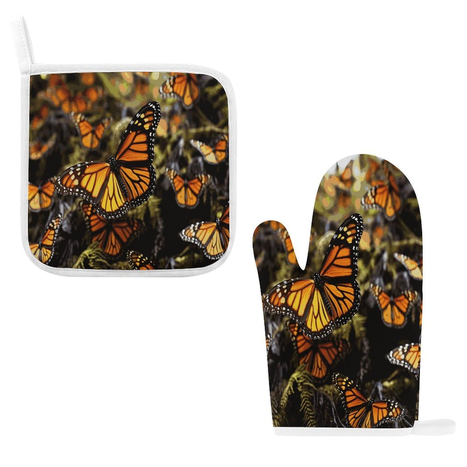 Fodpand Style Monarch Butterfly Cluster Oven Mitts And Pot Holders Sets