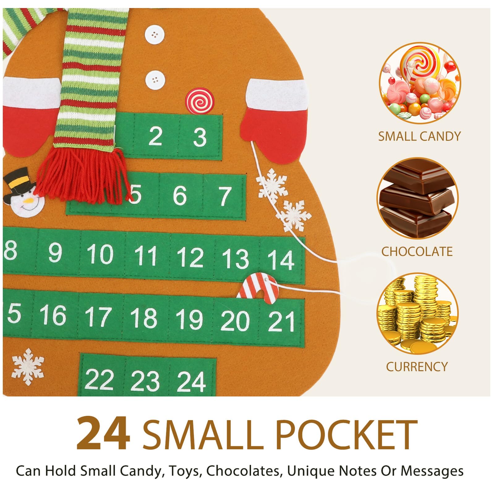 Calendario Dell’Avvento in Feltro da Appendere a Forma di Renna con Tasche Numerate per Decorazione Porta D’Ingresso Decorazioni Natalizie per Feste Tradizione Conto alla