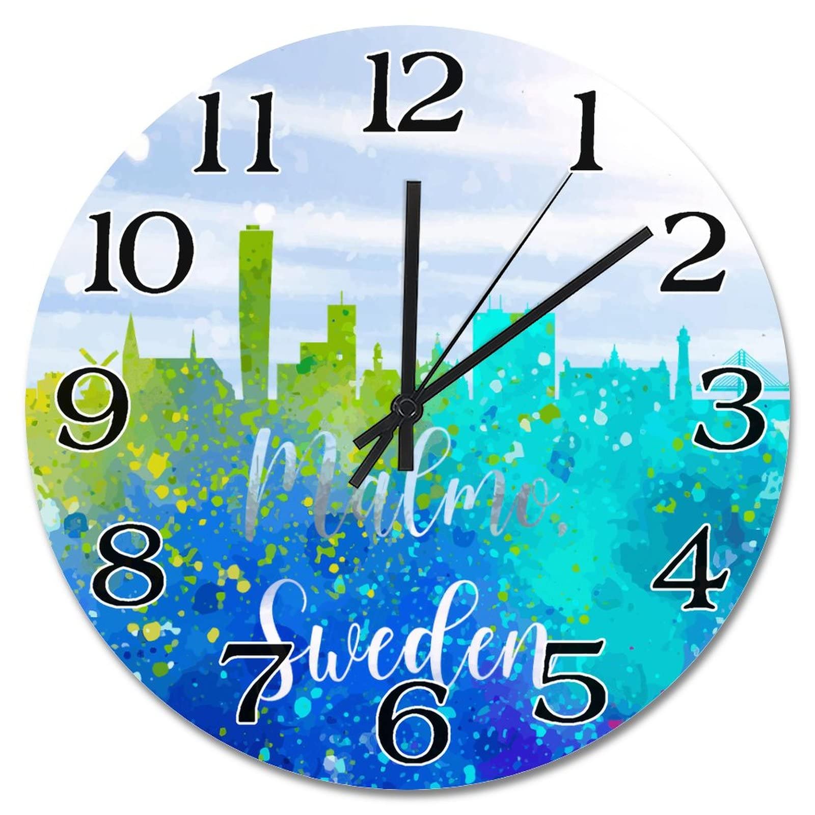 Horloge murale silencieuse Suède Malmo 38 cm à pile grand format design multicolore