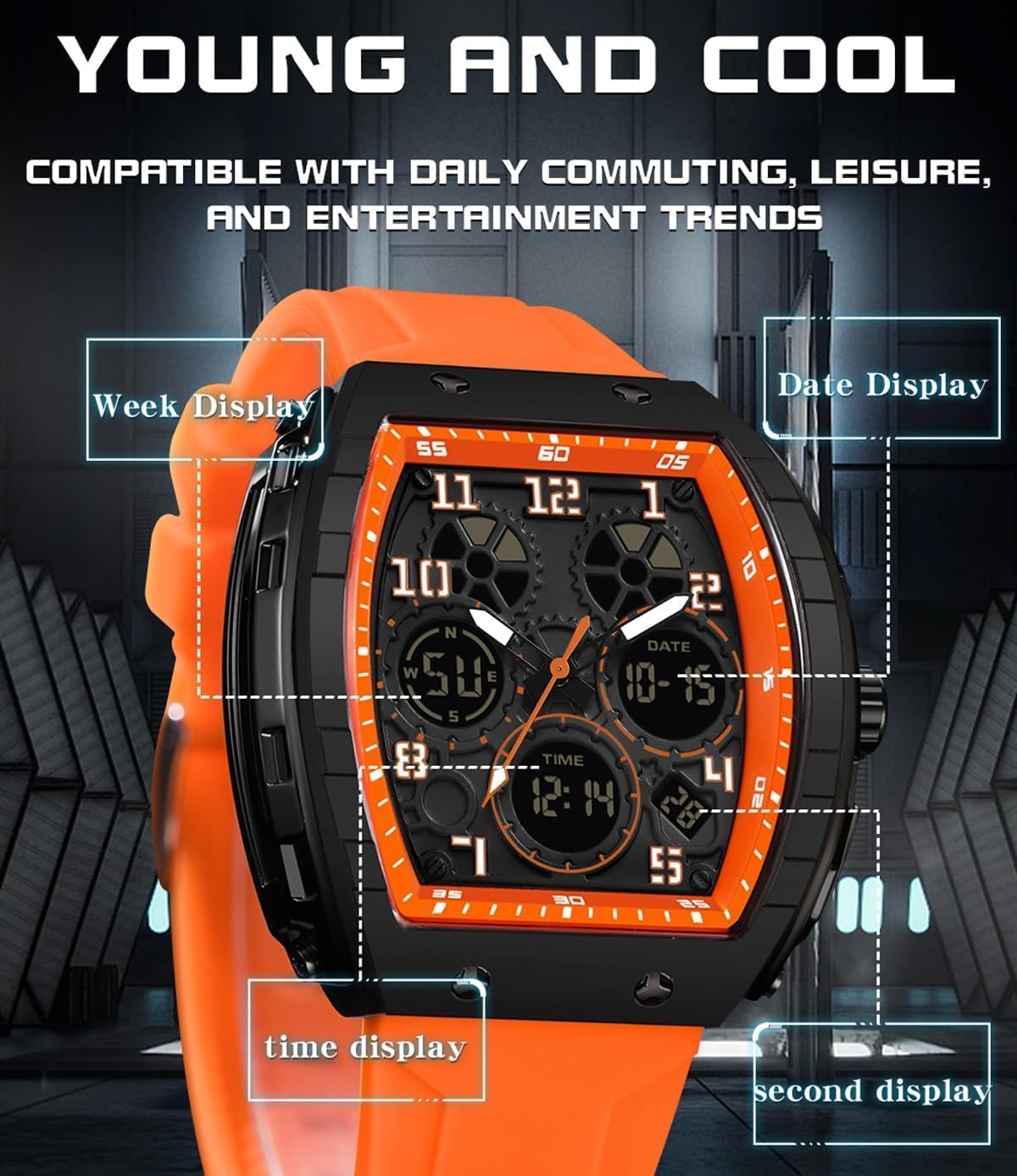 Men's Watch Fashion Digital Analog Watches Waterproof Sport Wristwatch Military Tactical Watches Causal Quartz Dress Wrist Watch with LED Stopwatch Countdown Alarm Curved Screen Relojes para Hombres - Image 9