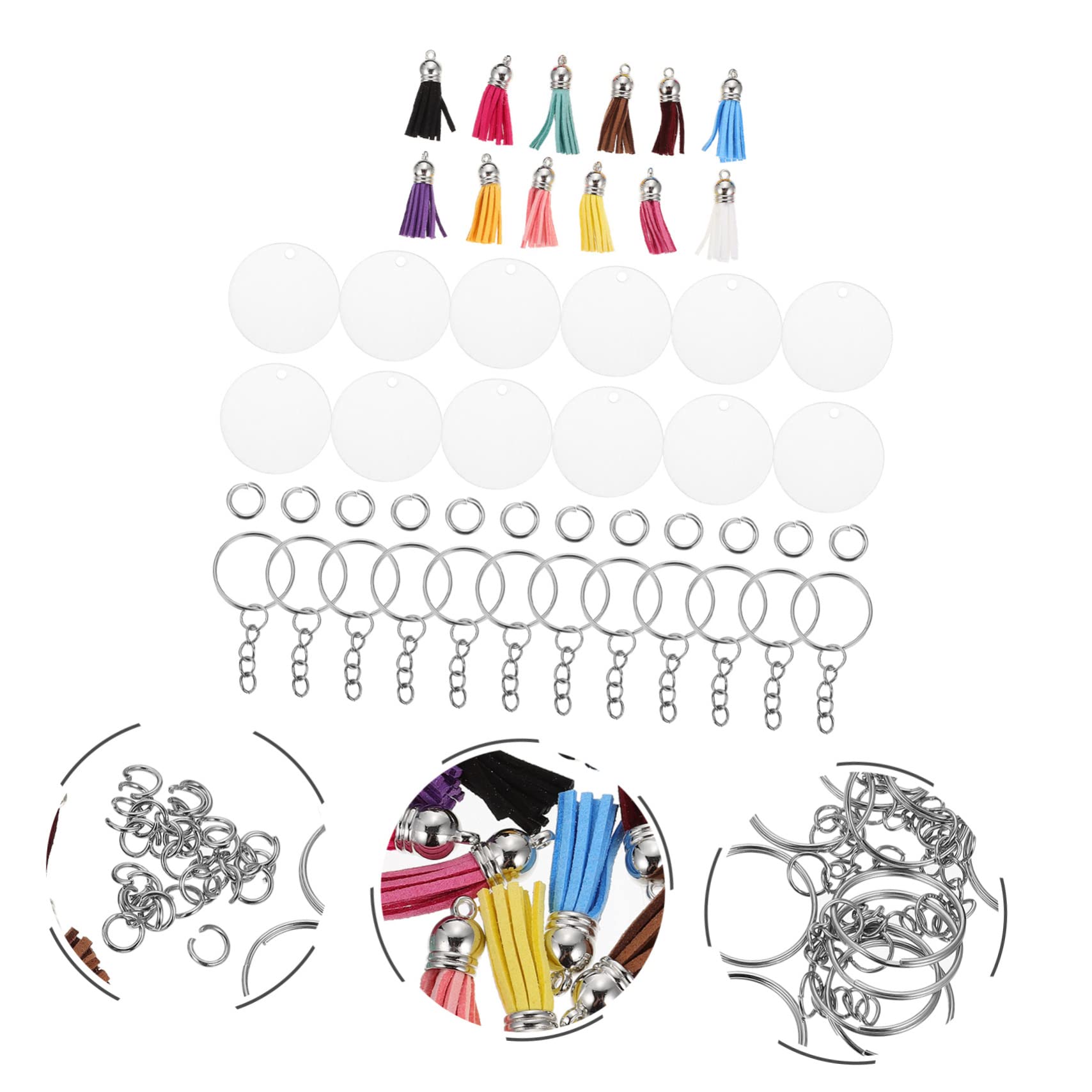 Angoily 48 Sätze Teiliges Diy mit Bunten Quasten Schlüsselanhängern Handgemachte Schlüsselringe für Taschen Schulranzen und Schmuck Vielseitige Bastelzubehör für Projekte