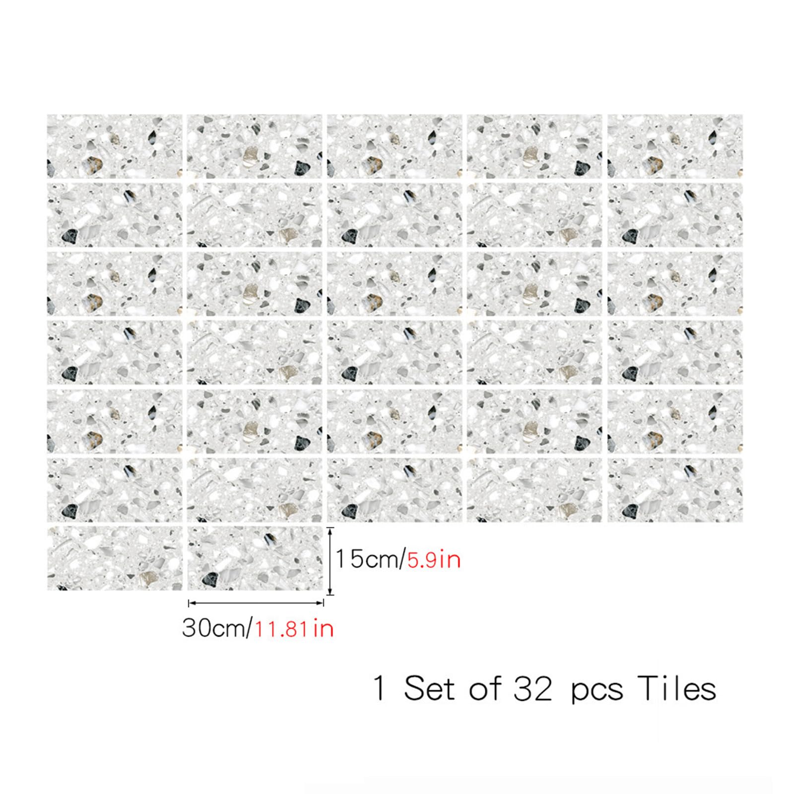 Adesivi per piastrelle effetto marmo, 15 x 30 cm, pellicola autoadesiva in PVC per bagno, cucina, paraschizzi, mosaico, per mobili, sala da pranzo (confezione da 32)
