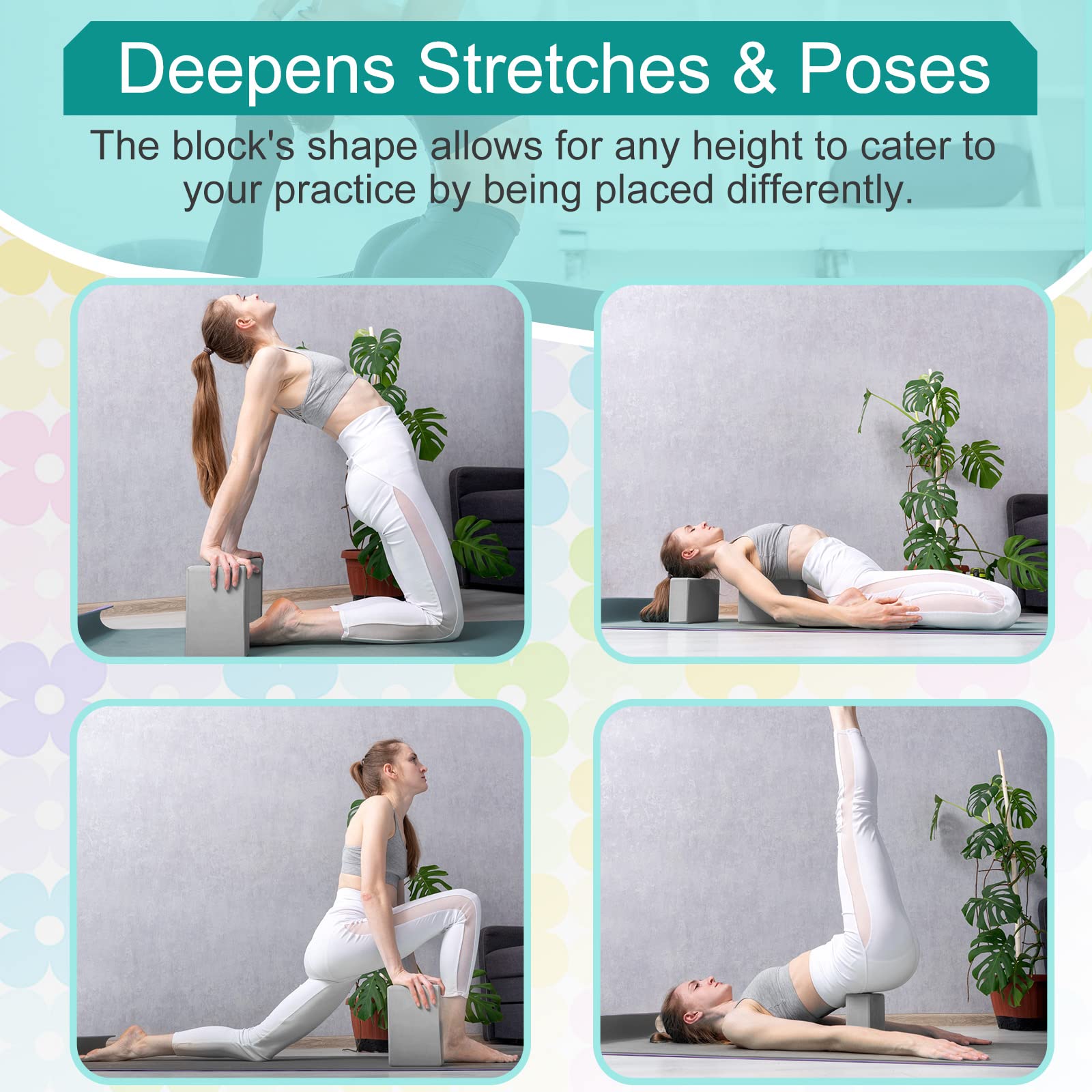Yoga-Block und Yoga-Gurt-Set, EVA-Schaumstoff, 22,9 x 15,2 x 7,6 cm, rutschfester Yoga-Block, 2,4 m, Yoga-Gurte zum Dehnen, D-Ring-Gurt für Yoga, Pilates, Fitness, Workout, Übung